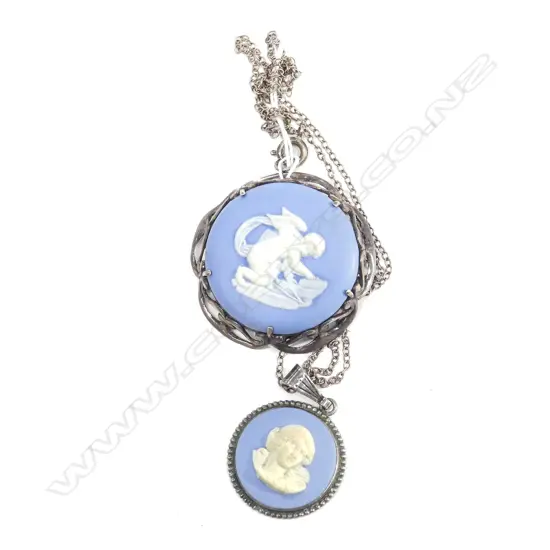 SILVER WEDGEWOOD BROOCH & NECKLACE