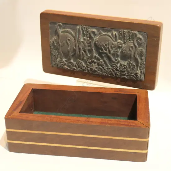 HAND MADE BOX BY DENNIS TAYLOR WITH CAST METAL LID L220 MM