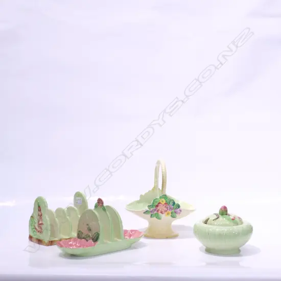 2 CARLTONWARE TOAST RACKS / SUGAR BOWL + BASKET