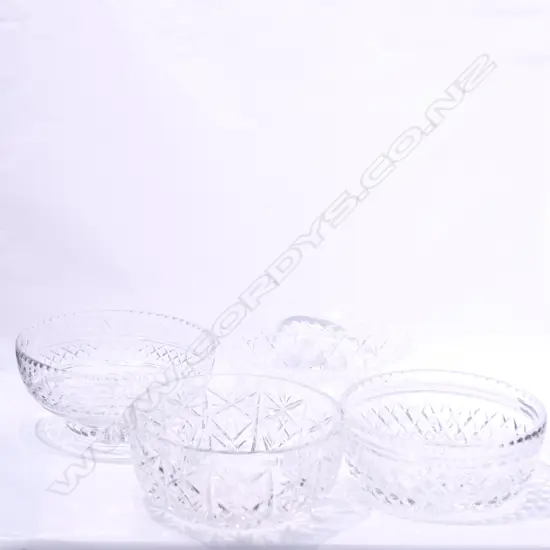 4 CRYSTAL / GLASS BOWLS INCL. STUART - LARGEST DIA. 210MM