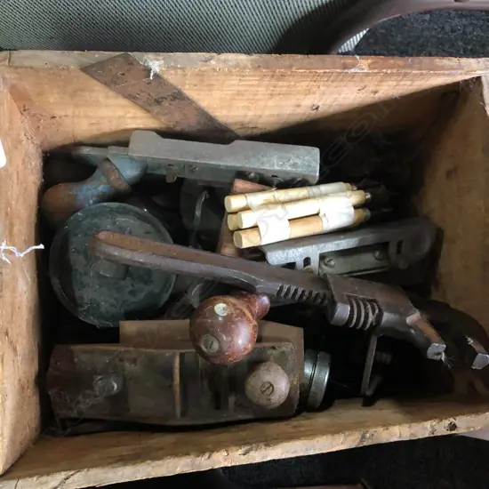 ASSORTED BOX OF OLD TOOLS