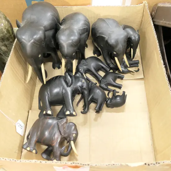 LOT ASST CARVED ELEPHANTS