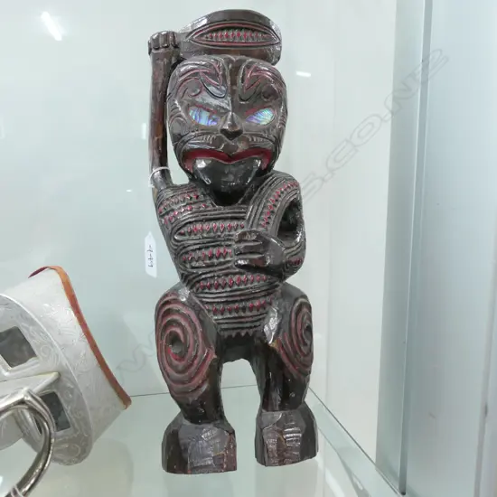 MAORI FOLK ART CARVED WOOD TIKI FIGURE, H.390mm