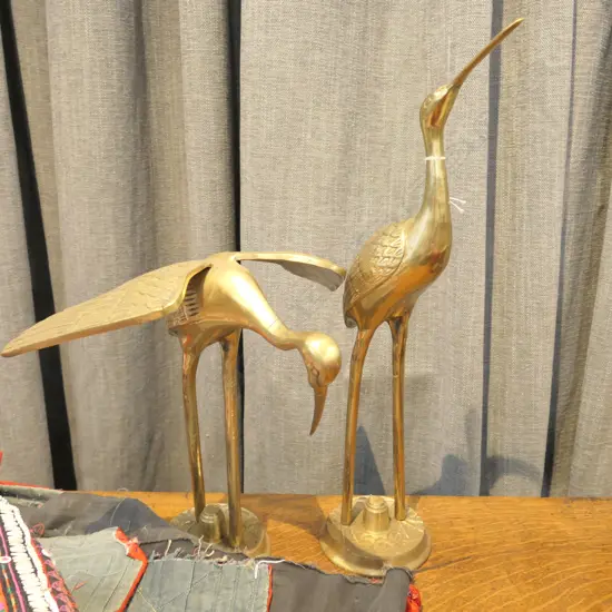 PAIR OF BRASS HERONS