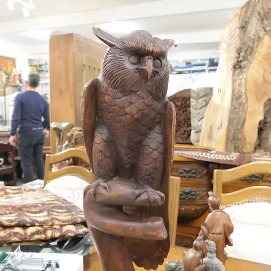 LARGE WELL CARVED WOODEN OWL, H. 630MM