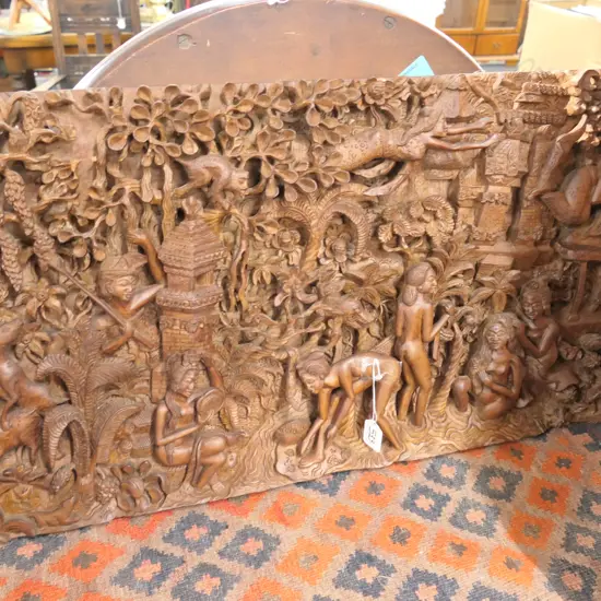 CARVED TEAK THAI WALL PANEL W. 780 MM