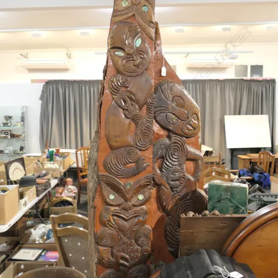 LARGE MAORI CARVED TIMBER SLAB OF TANIWHA H 1470
