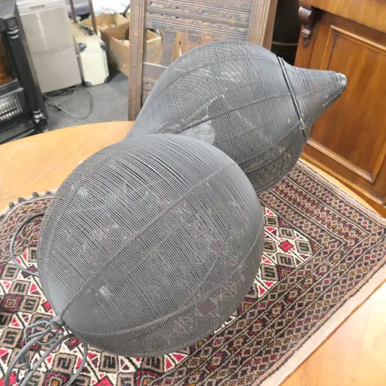 2 COPPER BLACK PAINTED WIRE LIGHT FITTINGS