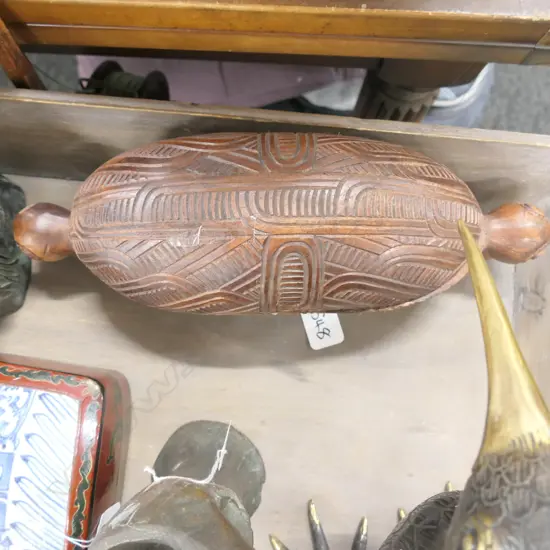 MODERN CARVED WAKA HUIA IN BROWN L. 340 MM