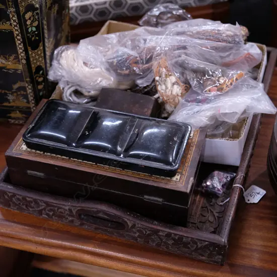 HARDWOOD TRAY AND CONTENTS