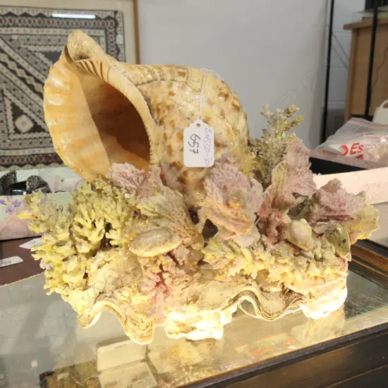 VINTAGE SHELL & CORAL GROUP TABLE LAMP