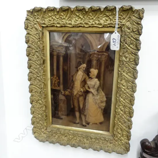 VICTORIAN CRYSTOLEUM GOLD FRAME ROMANTIC COUPLE 250 X 330MM