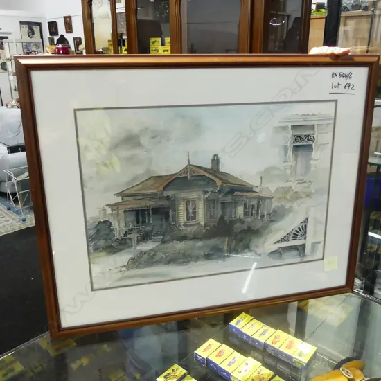 HENRY, 'HOUSE & FRETWORK FREEMANS BAY' WATERCOLOUR, SIGNED & DATED '76. 360 X 520mm