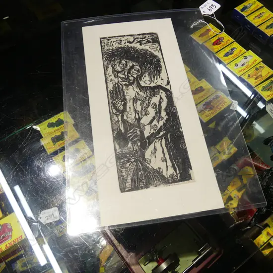 EXPRESSIONIST WOODBLOCK PRINT - SGD VERSO - UNFRAMED 230MM X 85MM