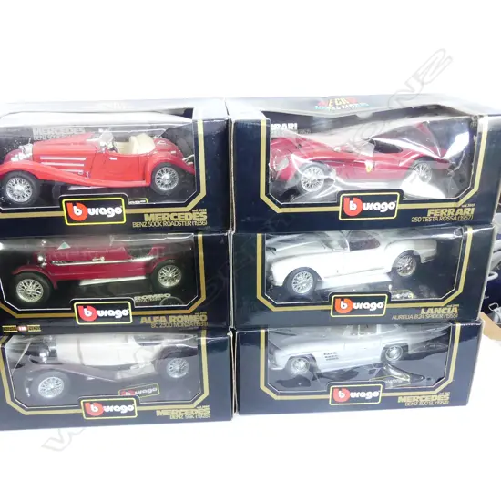 6 BURAGO DIE CAST 1:18 SCALE MODEL VEHICLES IN ORIG BOXES