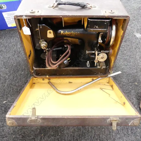 ROBERTSON EARLY ELECTRIC SEWING MACHINE CASED