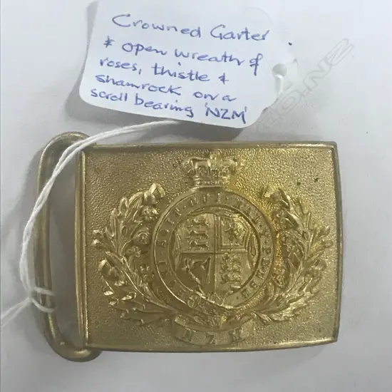 NZ MILITIA WAIST BELT BUCKLE (COAT OF ARMS OVER NZM) QVC.