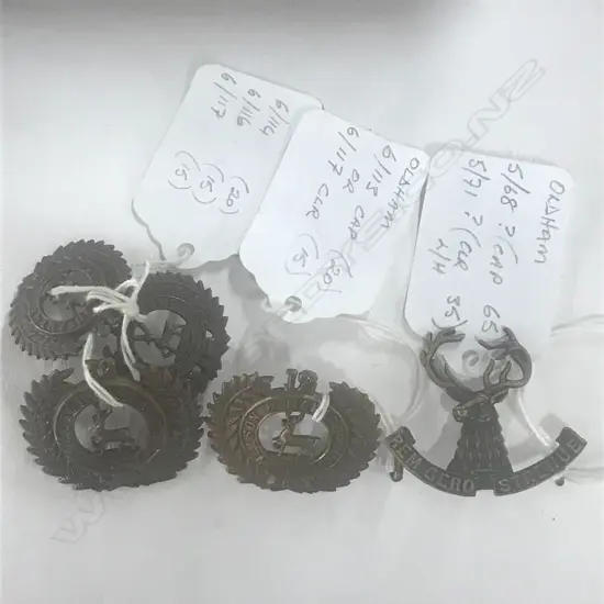 CAP/COLLAR SET 12th (NELSON) REGT; 12th (NELSON & MARLBOROUGH) REGT [1917]; 10th (NELSON) MTD RIFLES BADGES (5)