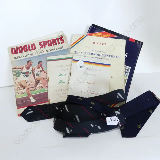 SMALL COLLECTION SPORTS PROGRAMMES (OLYMPIC, HOCKEY, ETC) + NZ REP SILVER FERN TIE & NTH SHORE RUGBY TIE