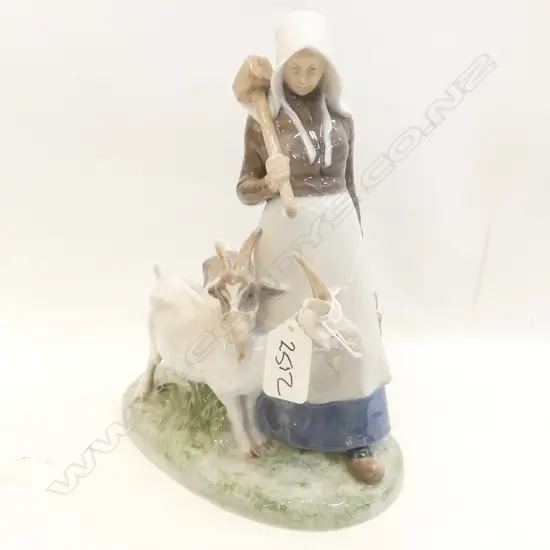 ROYAL COPENHAGEN 694 WOMAN WITH TWO GOATS. DAMAGE TO HORNS, EAR