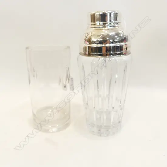 EPNS CUT GLASS COCKTAIL SHAKER & OLD GLASS 