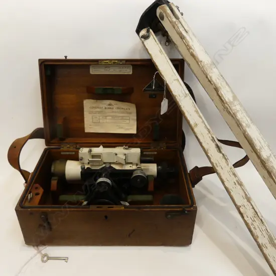 OLD SURVEYORS SIGHTING LEVEL ON TRIPOD CASED 