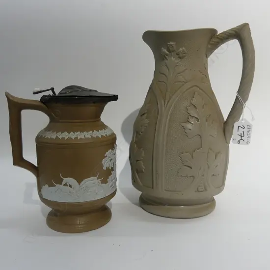 TWO VICTORIAN EARTHENWARE JUGS