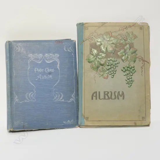 2 OLD POSTCARD ALBUMS EMBROIDERED SILK ETC
