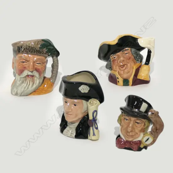 ROYAL DOULTON C/J TOWN CRIER D6544-MAD HATTER D6606-ROBINSON CRUSOE D6546-, GEORGE WASHINGTON D6825