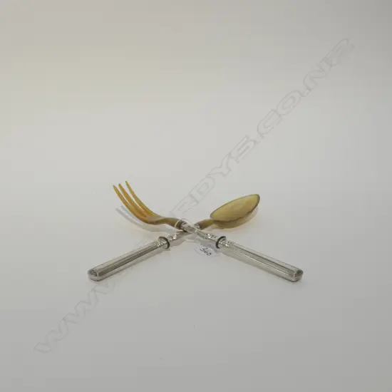 PAIR SILVER & HORN SERVERS