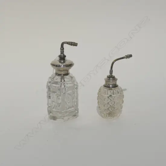 2 SILVER & CRYSTAL ATOMISER PERFUME BOTTLES
