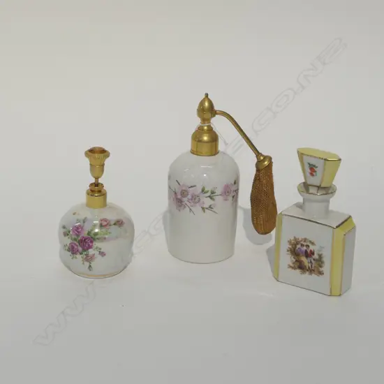 3 FRENCH PORCELAIN PERFUME BOTTLES