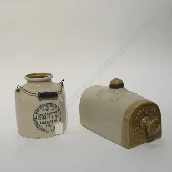 c1900 STONEWARE HOTWATER BOTTLE & POISON JAR