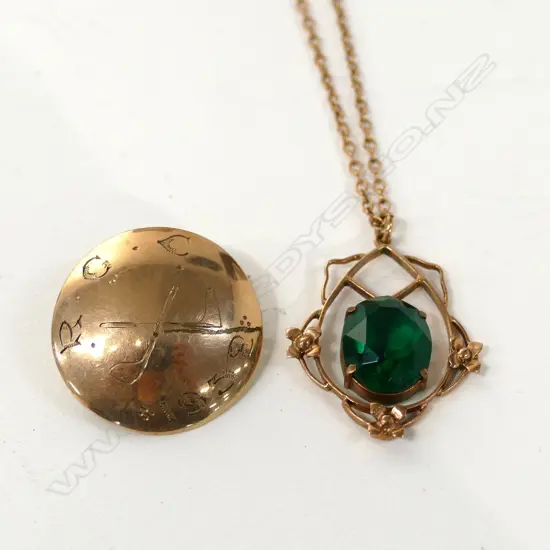 9CT ROSE GOLD PENDENT PASTE STONE, & 9CT GOLF BROOCH. APPROX. 6.9 GRAMS SET