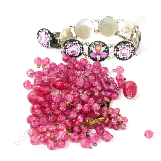 PINK NECKLACE SET/PORCELAIN "TOSHIKANE" BRACELET & EARRINGS SET