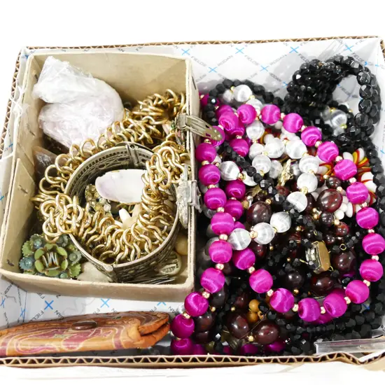 BOX OF ASST. OF EARRINGS & NECKLACES