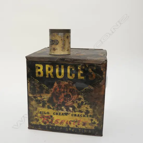 BRUCES CRACKER TIN + CIGARETTE TIN AND WEIGHTS H 230 MM