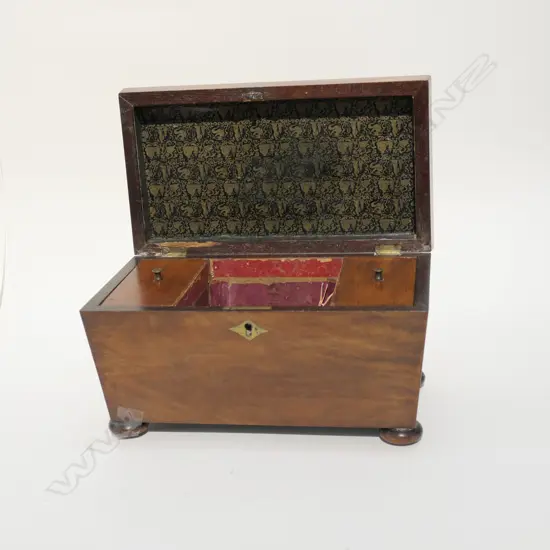 REGENCY WALNUT SARCOPHAGUS SHAPE TEA CADDY