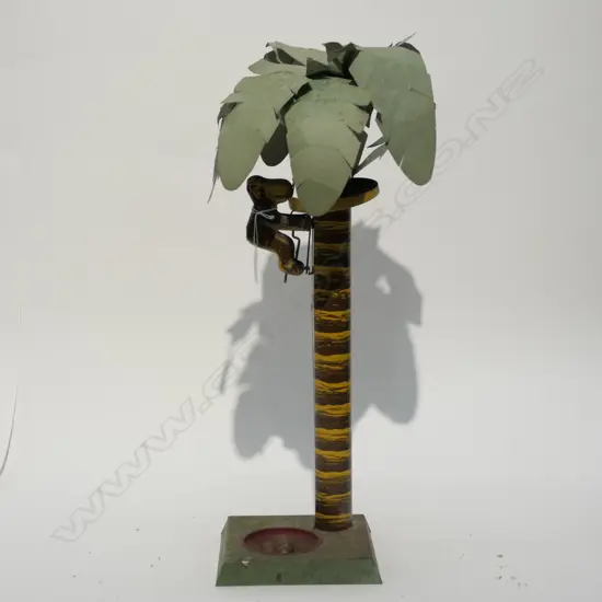 VINTAGE TIN MONKEY CLIMBING COCONUT TREE TOY AND FOUR BALLS