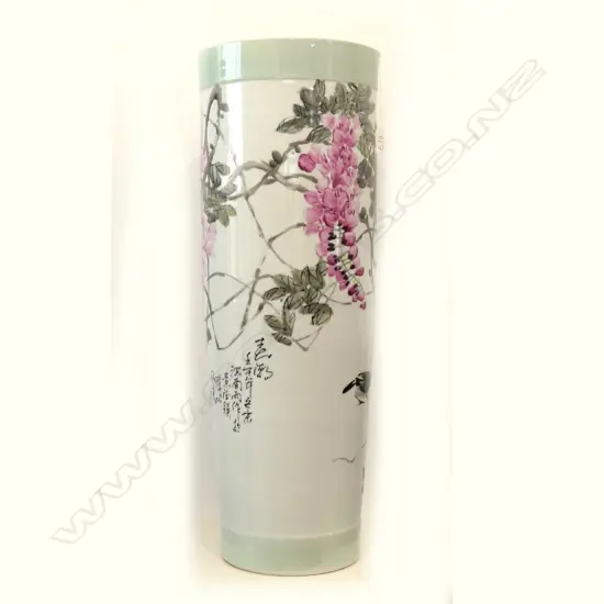 LARGE HAND PAINTED JAPANESE VASE / UMBRELLA STAND H. 650MM