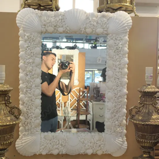 RECTANGULAR MIRROR W SHELL DECORATED SURROUND 640MM X 830MM