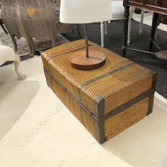 CANE AND METAL BOUND TRUNK