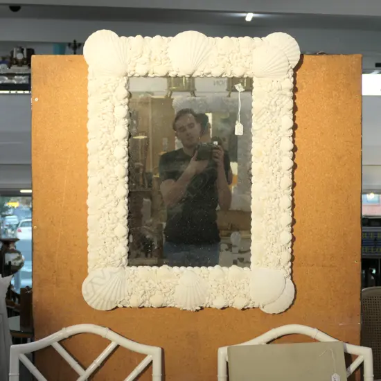 RECTANGULAR MIRROR W SHELL DECORATED SURROUND 640MM X 830MM