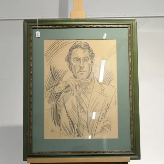 ARTIST UNKNOWN PORTRAIT OF A MAN PENCIL ON PAPER 1960 