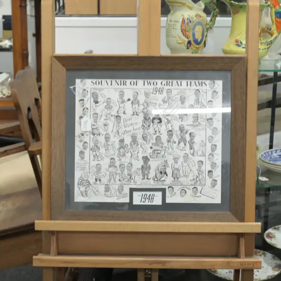 1948 FRAMED SOUVENIR OF 2 GREAT TEAMS 480 X 420 MM