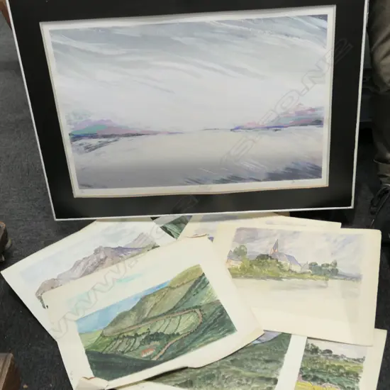 9 UNFRAMED WATERCOLOURS PLUS PRINTS ETC