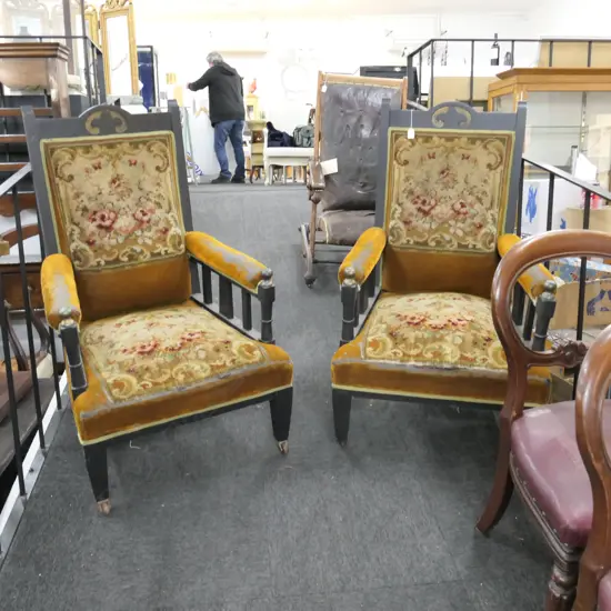 PR OF EDWARDIAN ARMCHAIRS WITH ORIGINAL UPHOLSTERY