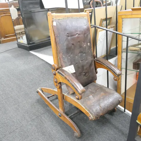 19TH C OAK FRAMED RECLING CAMPAIGN CHAIR FAULTS