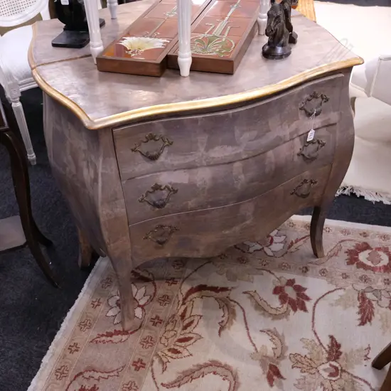 FRENCH STYLE BOMBE COMMODE METALLIC FINISH W. 890MM