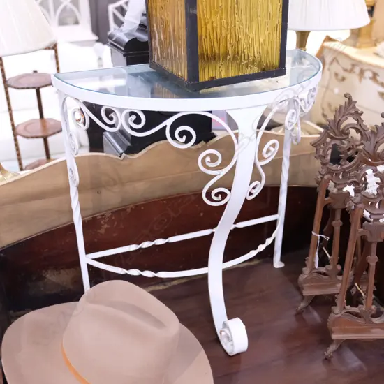 WROUGHT IRON + GLASS SIDE TABLE H. 570MM